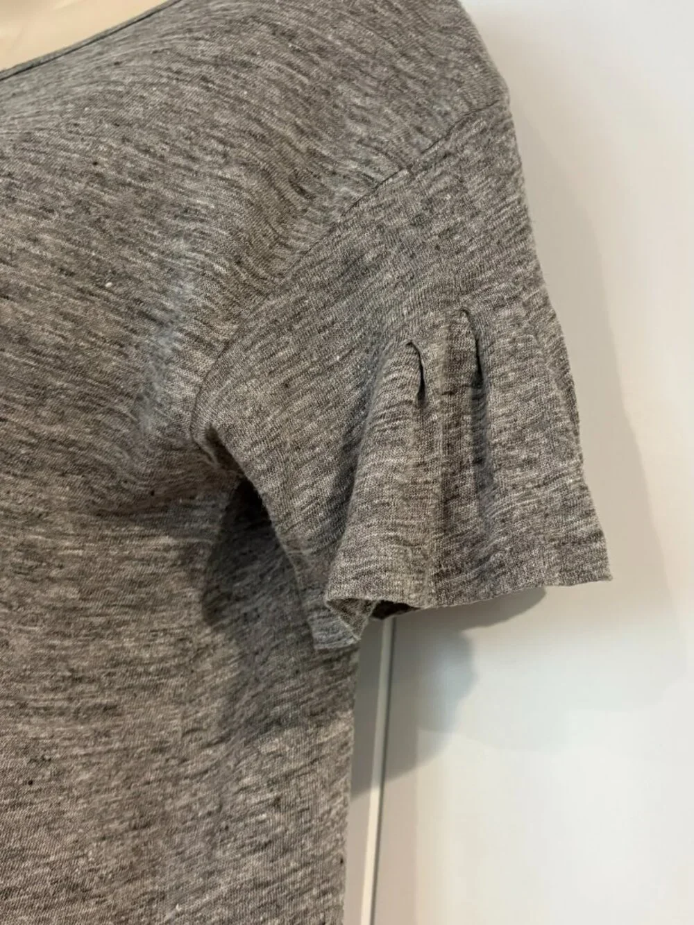 J Crew gray linen top with pleated short sleeves, size S